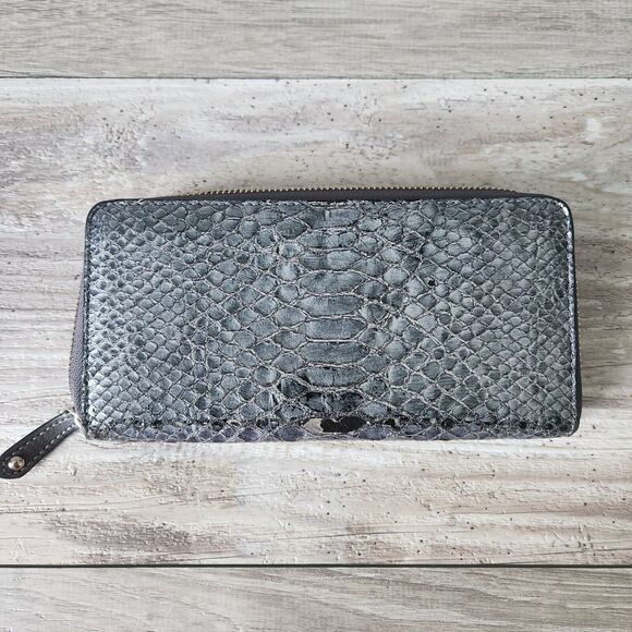 Coach Exotic Vintage Emboss Leather Cobalt Blue Snakeskin Accordion Large Wallet - Picture 7 of 12